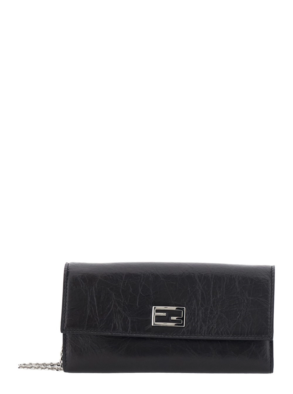 Fendi Borsa a Tracolla con tracolla a catena e placca FF sul fronte in pelle nera donna