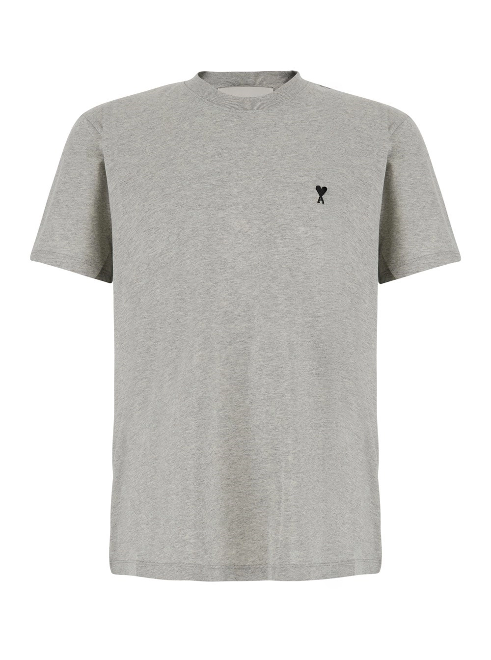 AMI Paris T-Shirt Girocollo con Ricamo ADC sul Fronte in Cotone Grigia Uomo