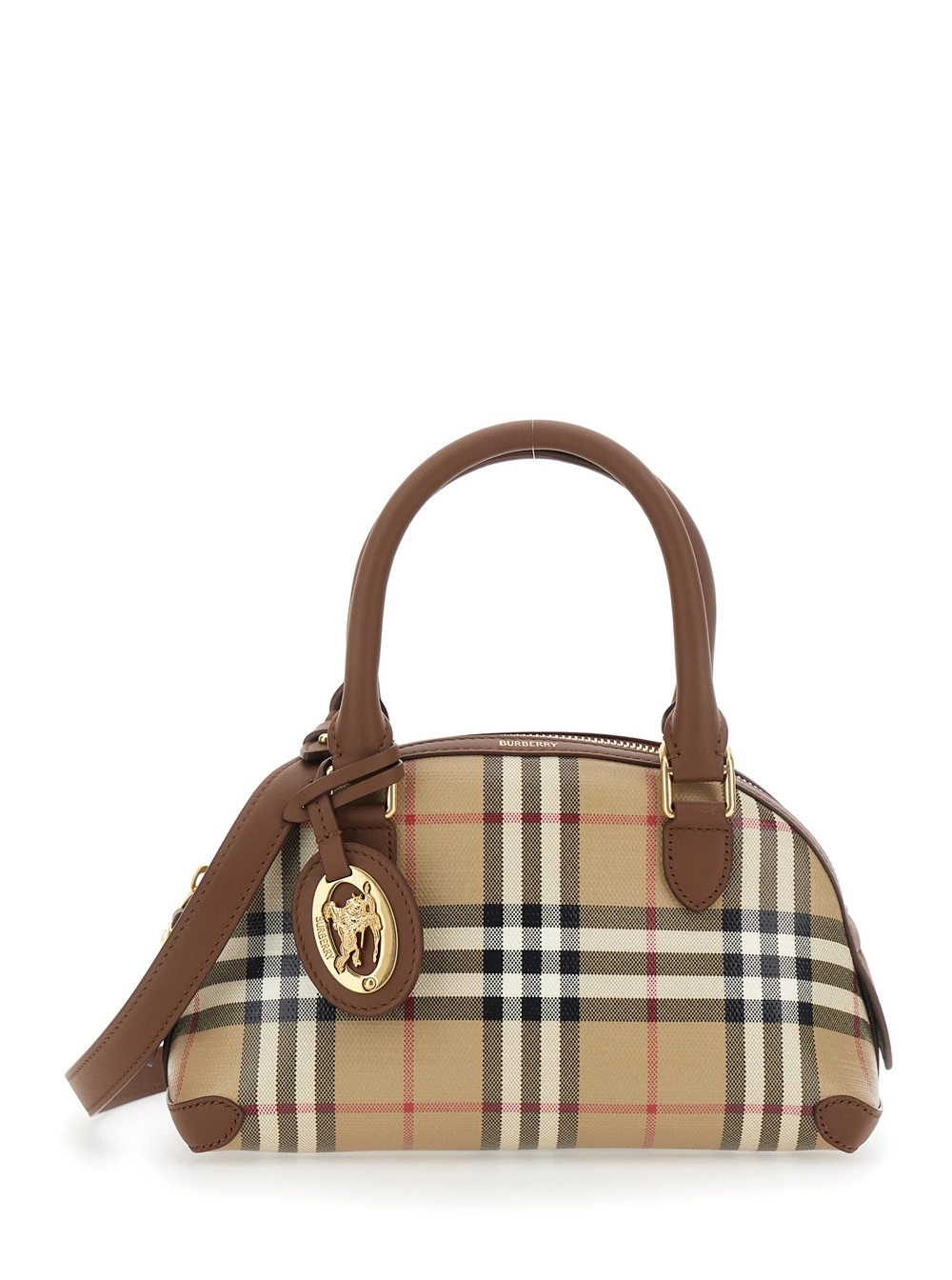 Burberry Borsa a Mano 'Primrose' con Tag EKD in Pelle e Tracolla Regolabile e Removibile in Tessuto Check Beige Donna