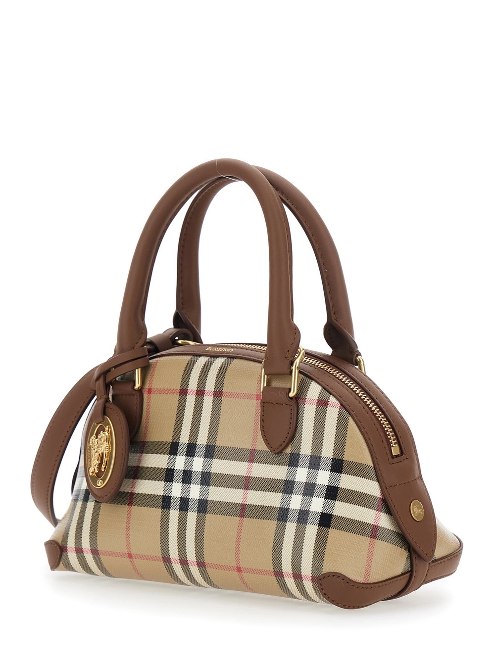 Burberry Borsa a Mano 'Primrose' con Tag EKD in Pelle e Tracolla Regolabile e Removibile in Tessuto Check Beige Donna, view 2