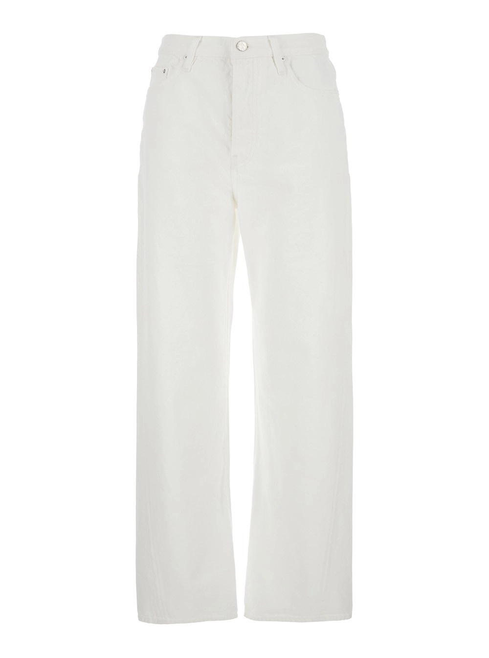 Toteme Jeans a Vita Alta con Cucitura Intrecciata e Patch Logo sul Retro in Denim Bianco Donna