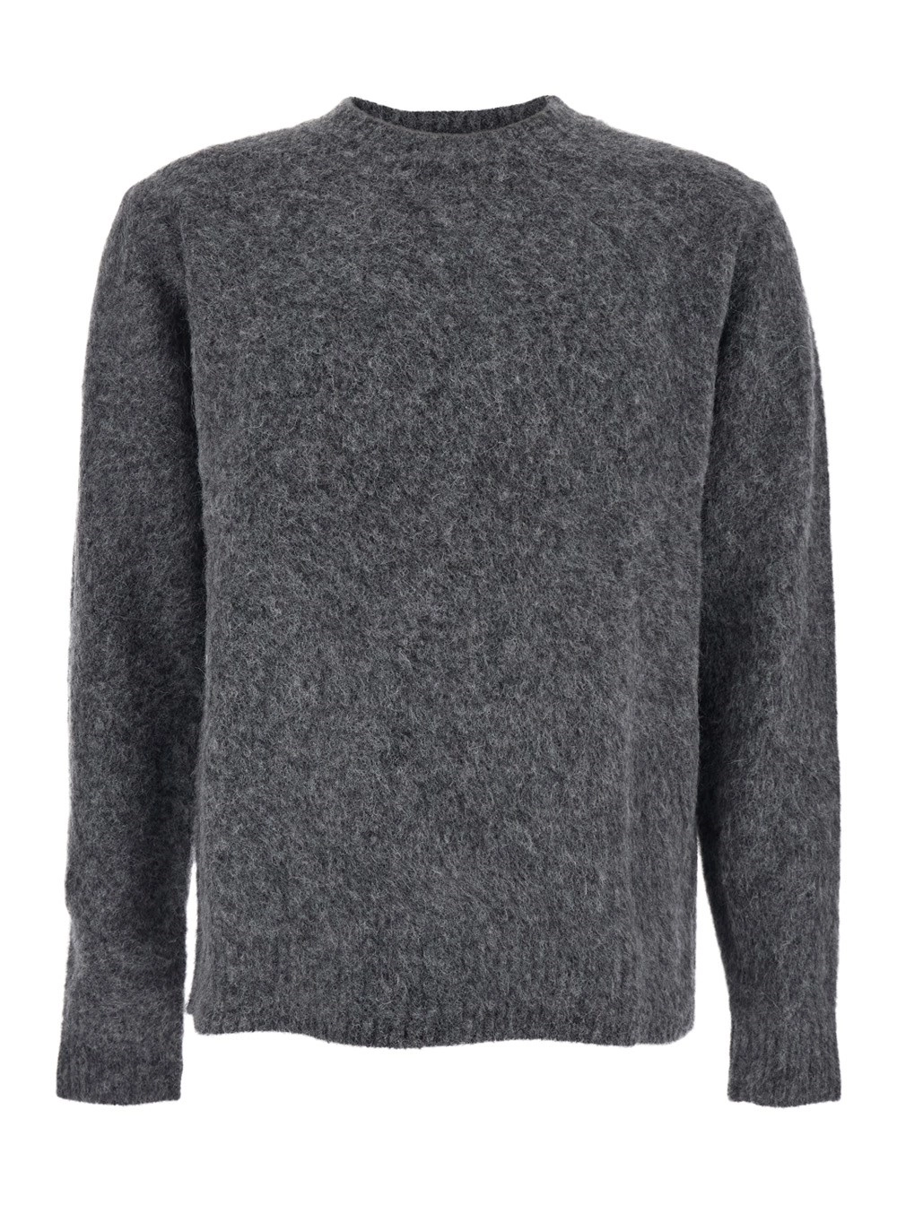 Coor Maglione Girocollo con Rifiniture a Coste in Misto Lana Grigio Uomo