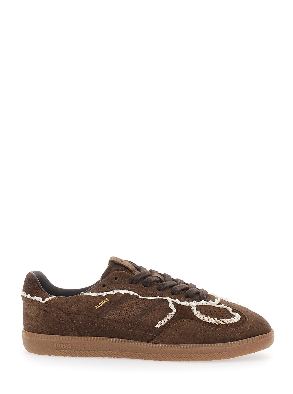 Alohas Sneakers Low Top con Dettagli Ricamati e Patch Logo sulla Linguetta in Pelle Scamosciata Marroni Donna