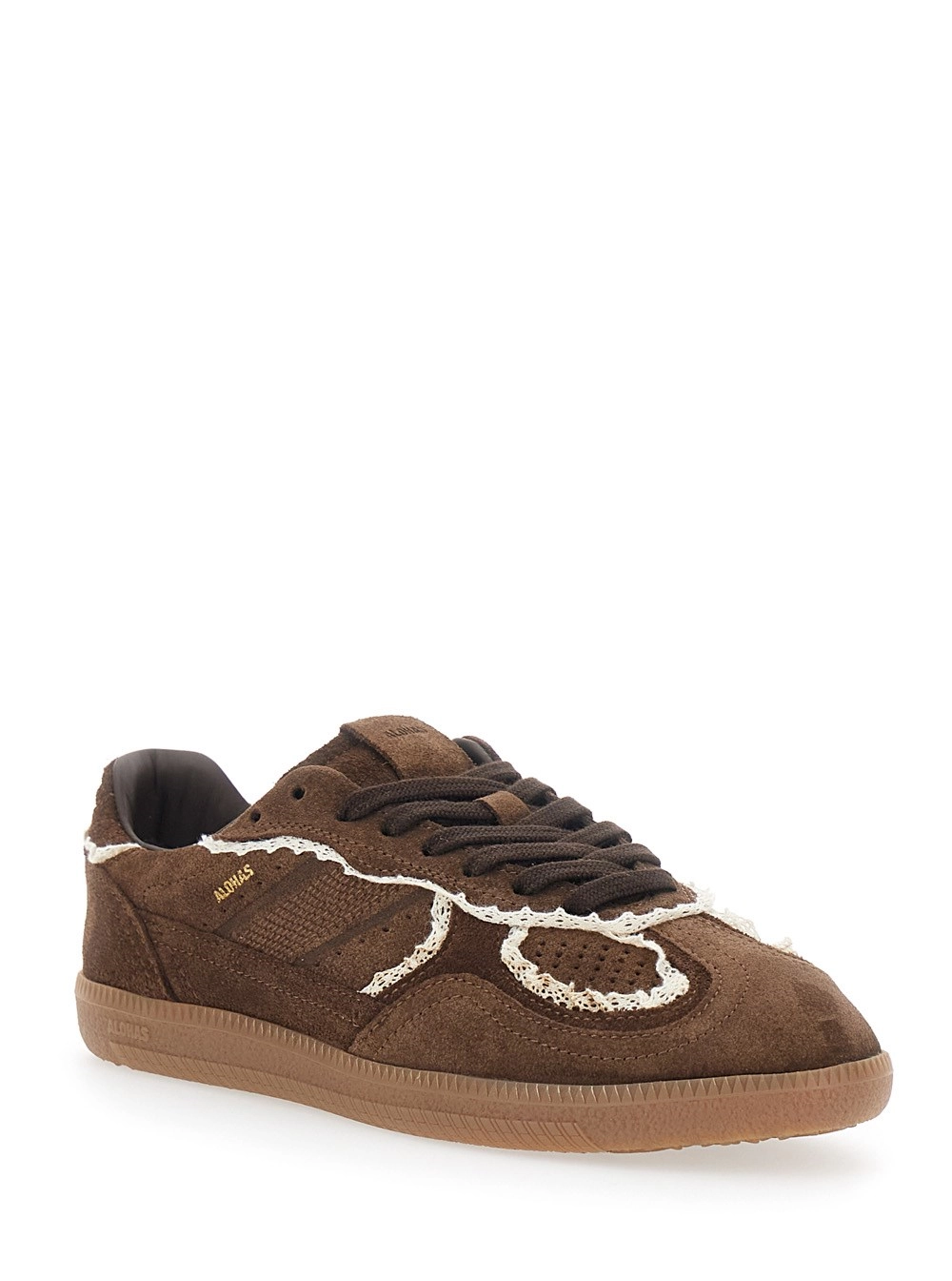 Alohas Sneakers Low Top con Dettagli Ricamati e Patch Logo sulla Linguetta in Pelle Scamosciata Marroni Donna, view 2