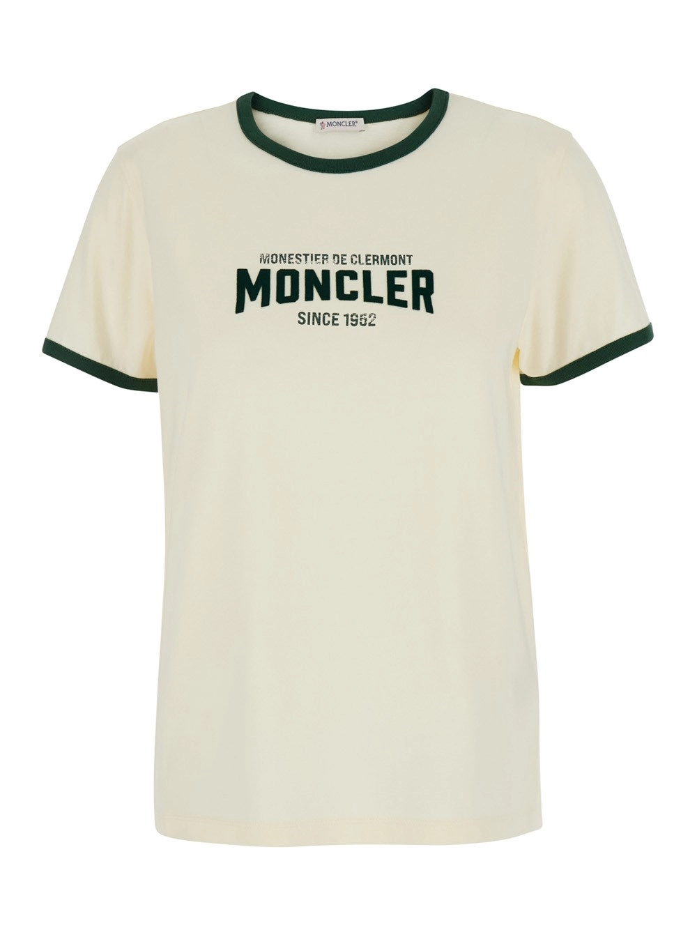 Moncler T-Shirt con Logo stampato sul Fronte in Cotone Bianca Donna