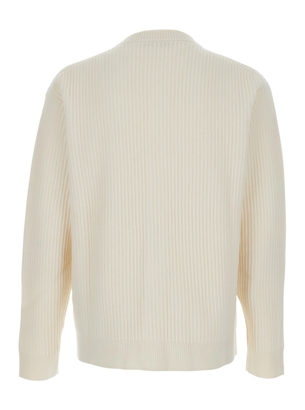 Maison kitsuné Cardigan Girocollo con Ricamo Logo sul Fronte e Lavorazione a Coste in Lana Beige Uomo, view 2