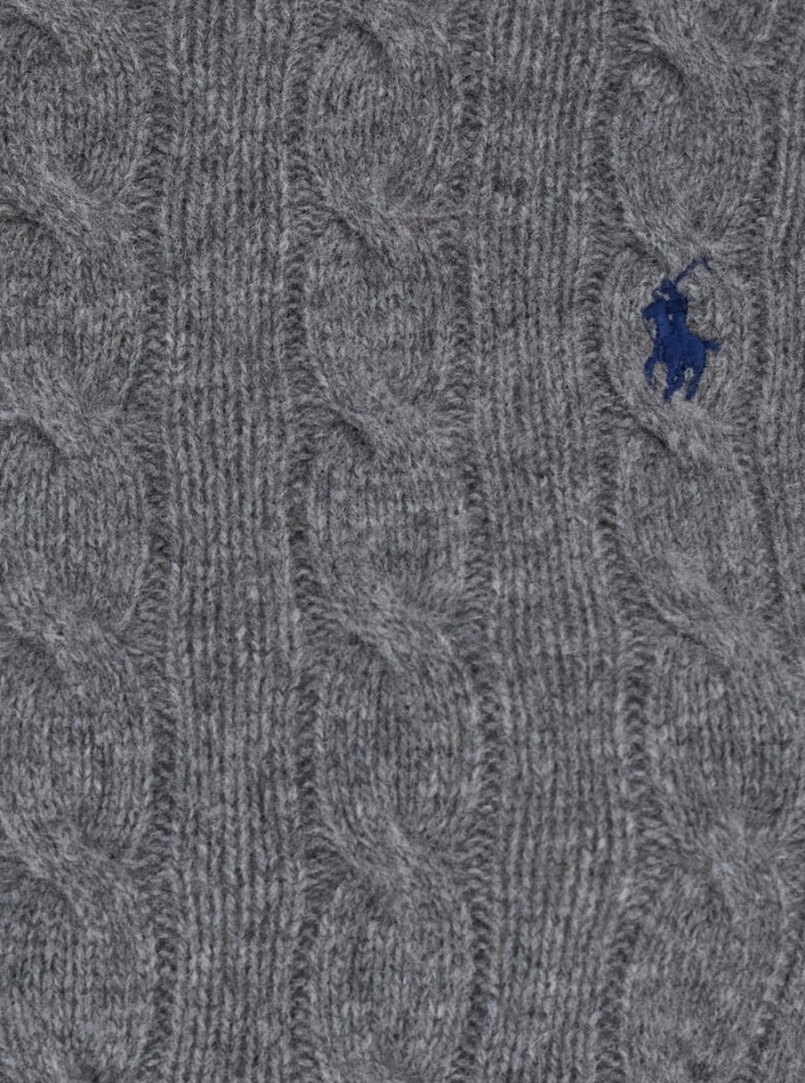 Polo Ralph Lauren Maglione Girocollo con Ricamo Cavallino sul Fronte e Lavorazione a Treccia in lana e cashmere grigio Donna, view 3