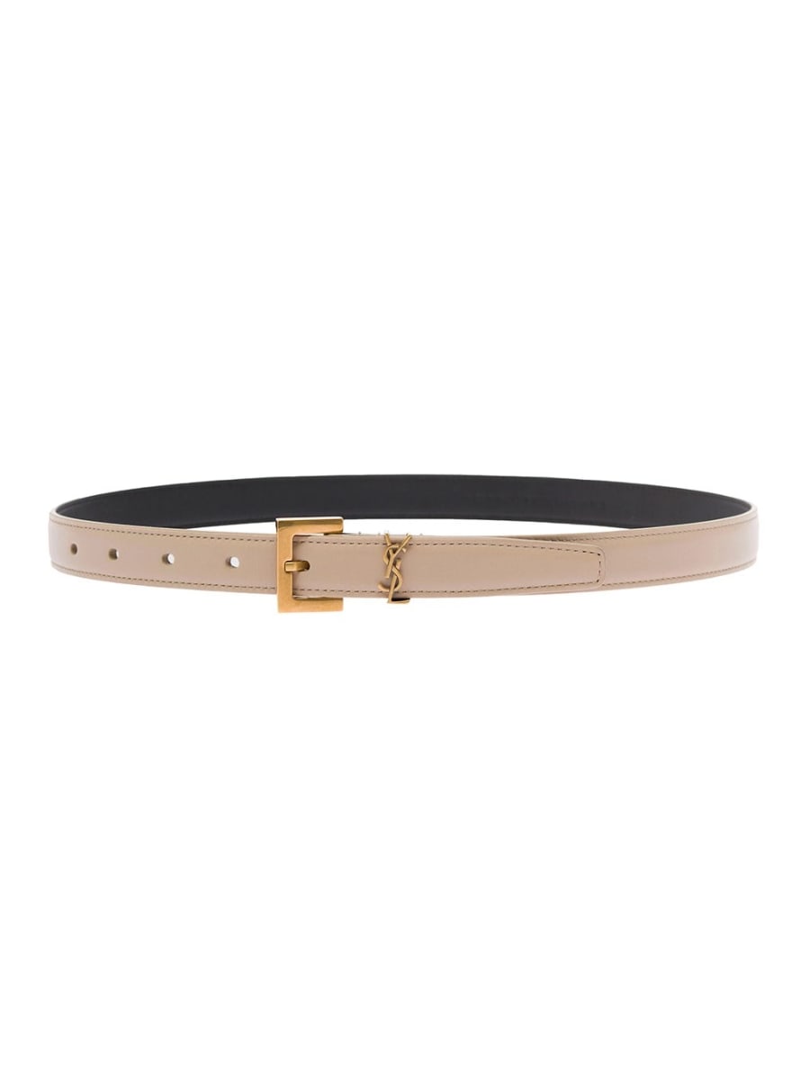 Saint Laurent Cintura YSL in pelle Beige con fibbia logata Donna Saint Laurent
