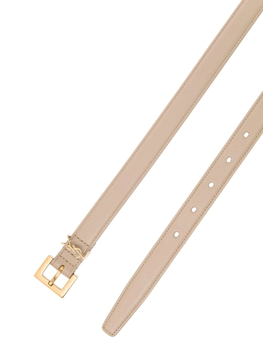 Saint Laurent Cintura YSL in pelle Beige con fibbia logata Donna Saint Laurent, view 2