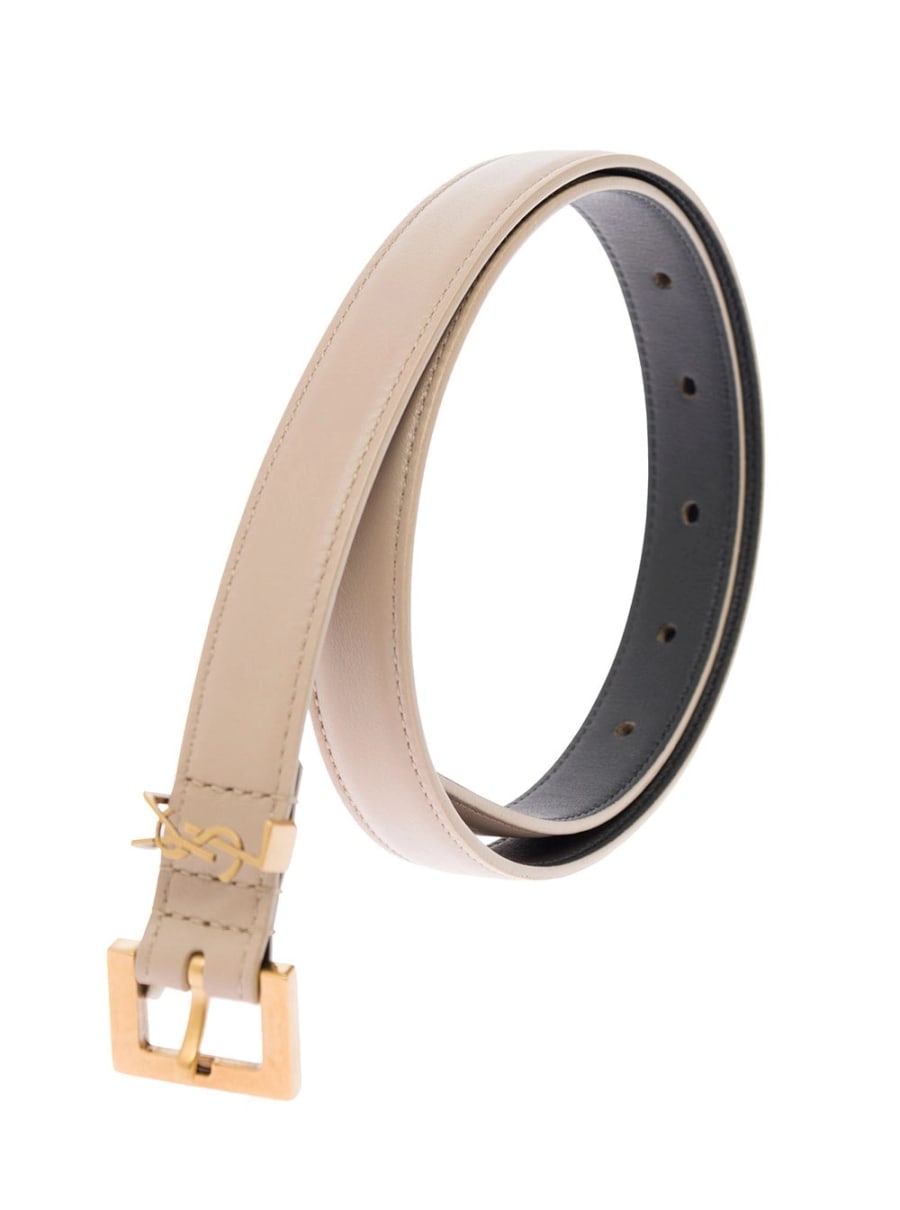 Saint Laurent Cintura YSL in pelle Beige con fibbia logata Donna Saint Laurent, view 3