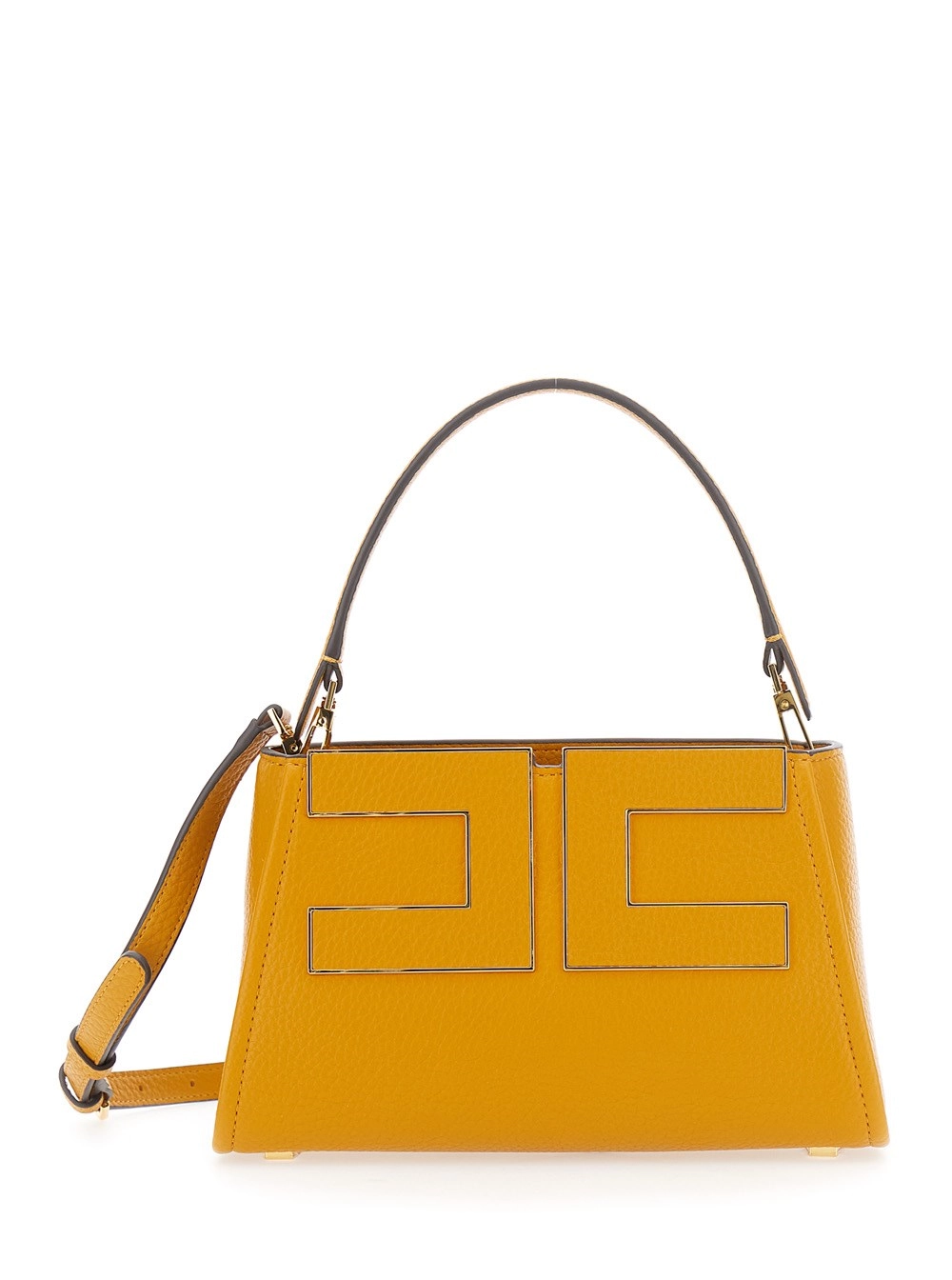 Elisabetta Franchi Borsa a Mano con Logo sul Fronte e tracolla regolabile e removibile in ecopelle marrone donna