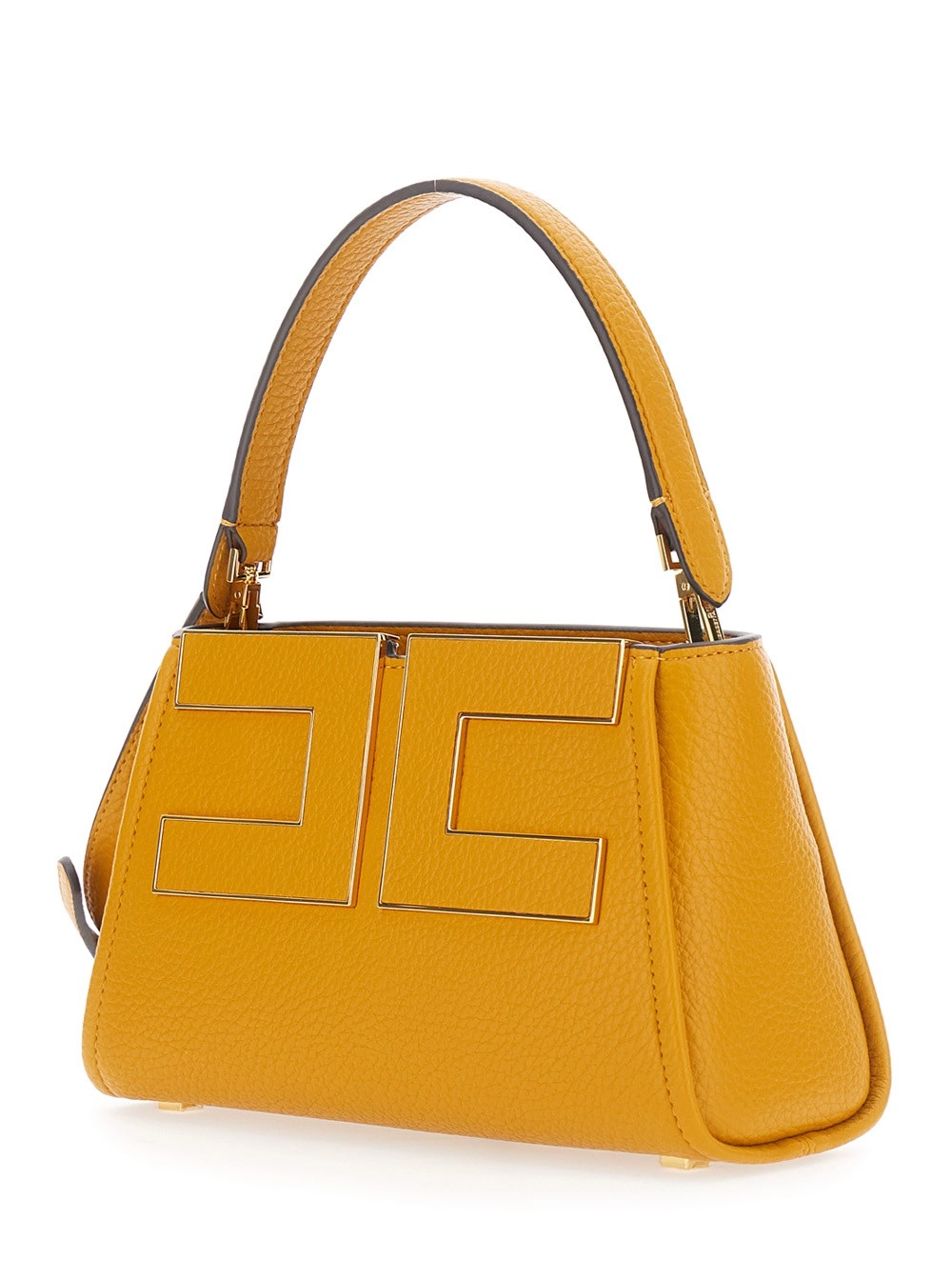 Elisabetta Franchi Borsa a Mano con Logo sul Fronte e tracolla regolabile e removibile in ecopelle marrone donna, view 2