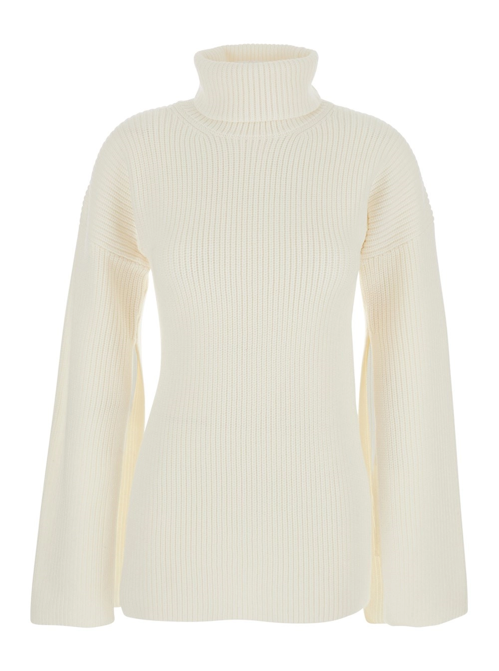 Toteme Maglione a Collo Alto con Design a Coste in Lana Bianco Donna