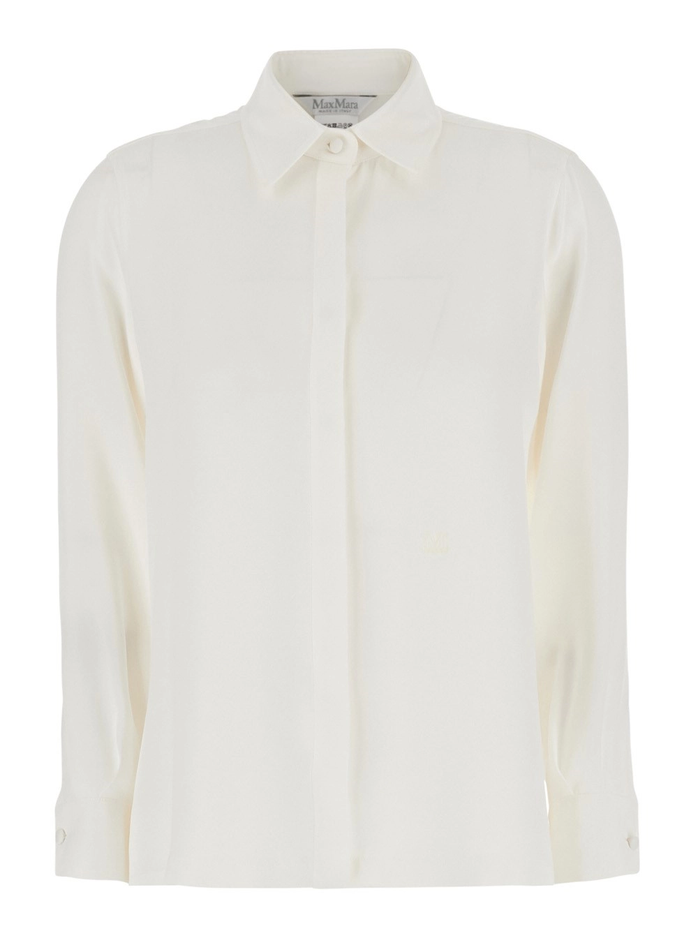 Max Mara Camicia 'Geranio' con Colletto Classico e Ricamo Logo sul Fronte in Seta Bianca Donna
