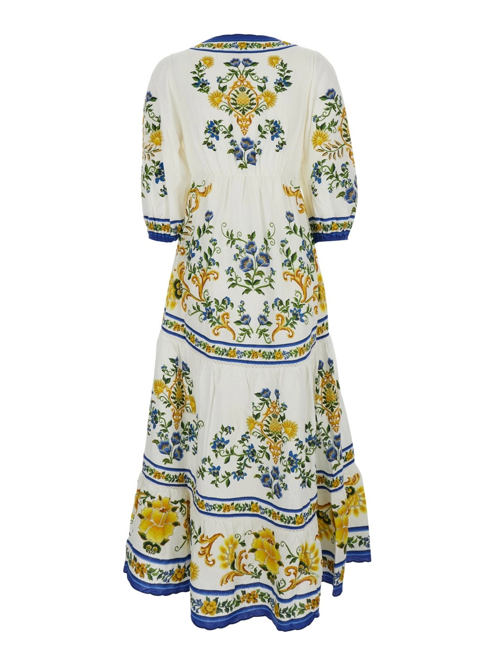 Farm rio Abito Lungo 'Emily' con Scollo a V e Motivo Floreale All-Over in Cotone Multicolor Donna, view 2