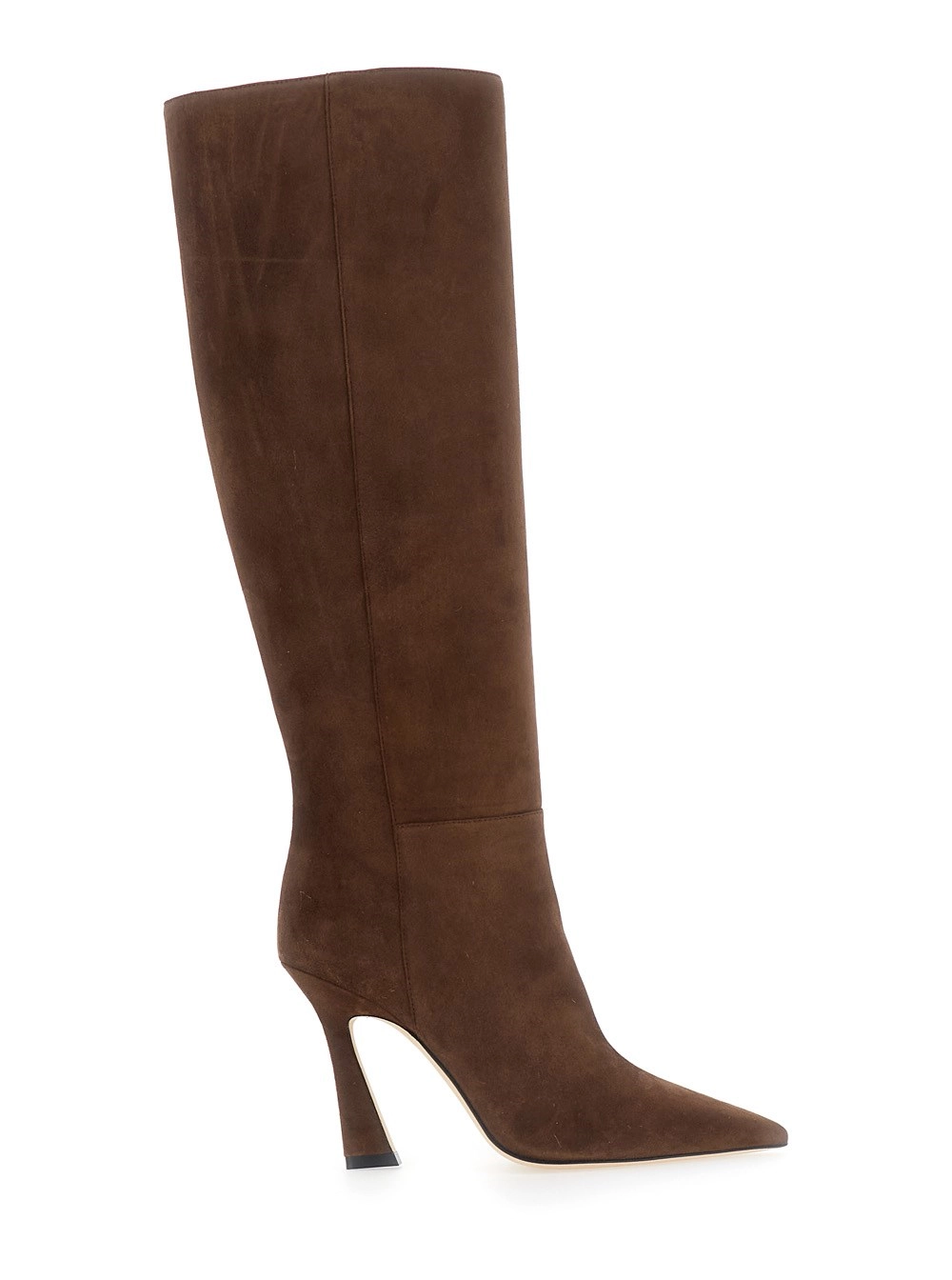 Stuart weitzman Stivali 'Vinnie' al ginocchio con tacco alto e design a punta in pelle marroni donna