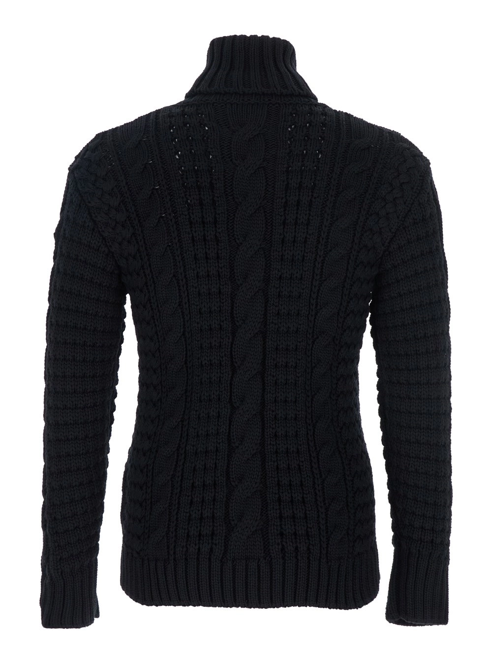 Moncler genius Maglione Dolcevita con Lavorazione a Trecce e Patch Logo sulla Manica in Lana Merino Nero Donna, view 2