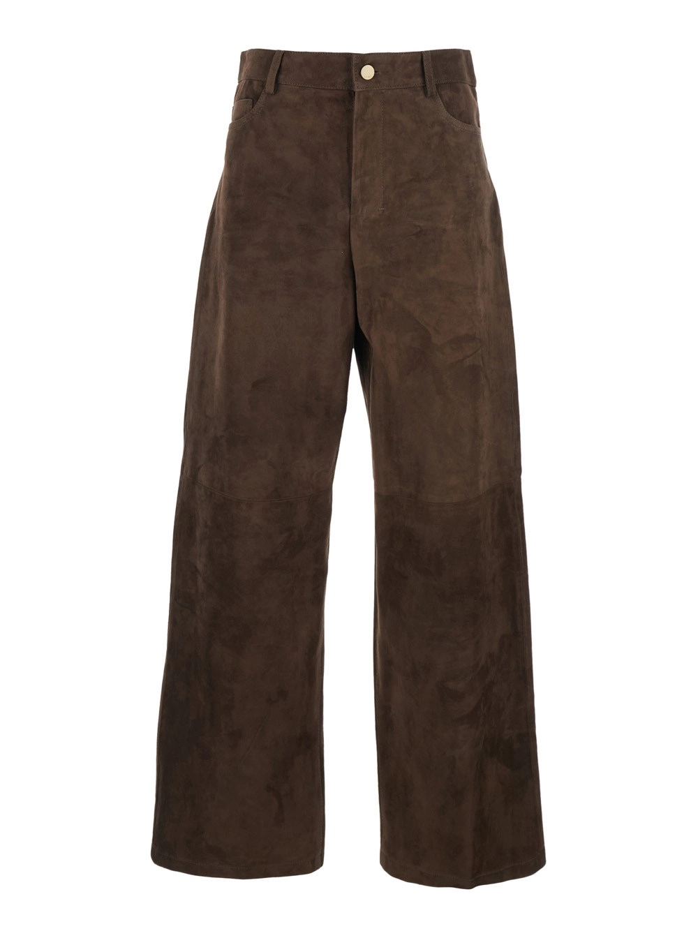'S Max Mara Pantalone 'Fulmine' con Patch Logo sul Retro in Pelle Scamosciata Marrone Donna