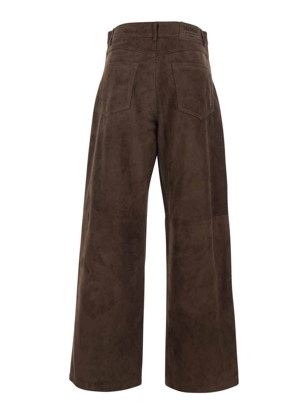 'S Max Mara Pantalone 'Fulmine' con Patch Logo sul Retro in Pelle Scamosciata Marrone Donna, view 2