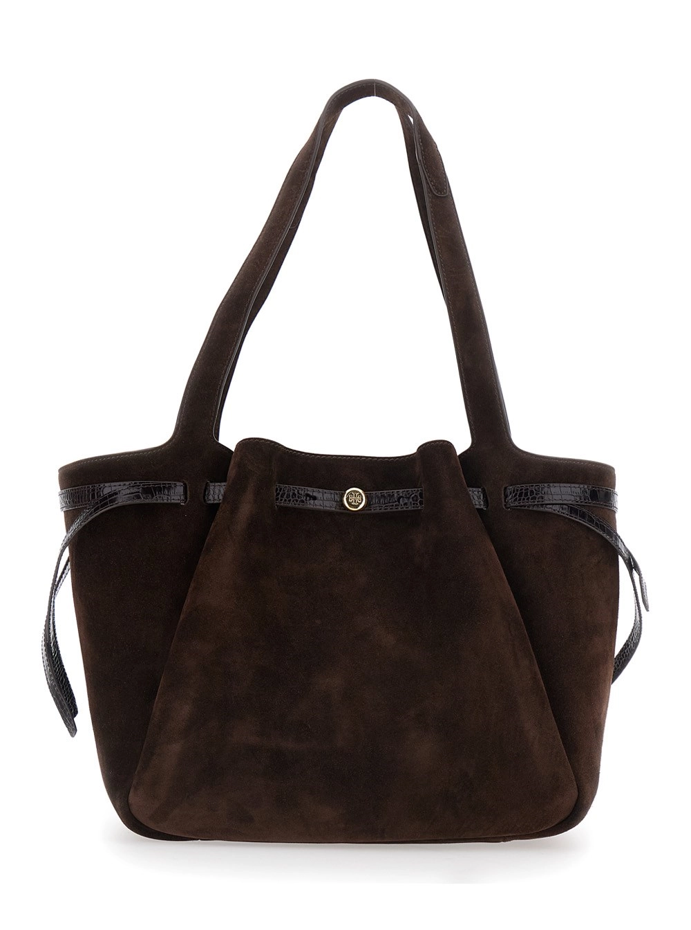Tory Burch Borsa Shopping 'Romy' con Cinturino con Placca Logo sul Fronte e Chiusura Magnetica in Pelle Scamosciata Marrone Donna
