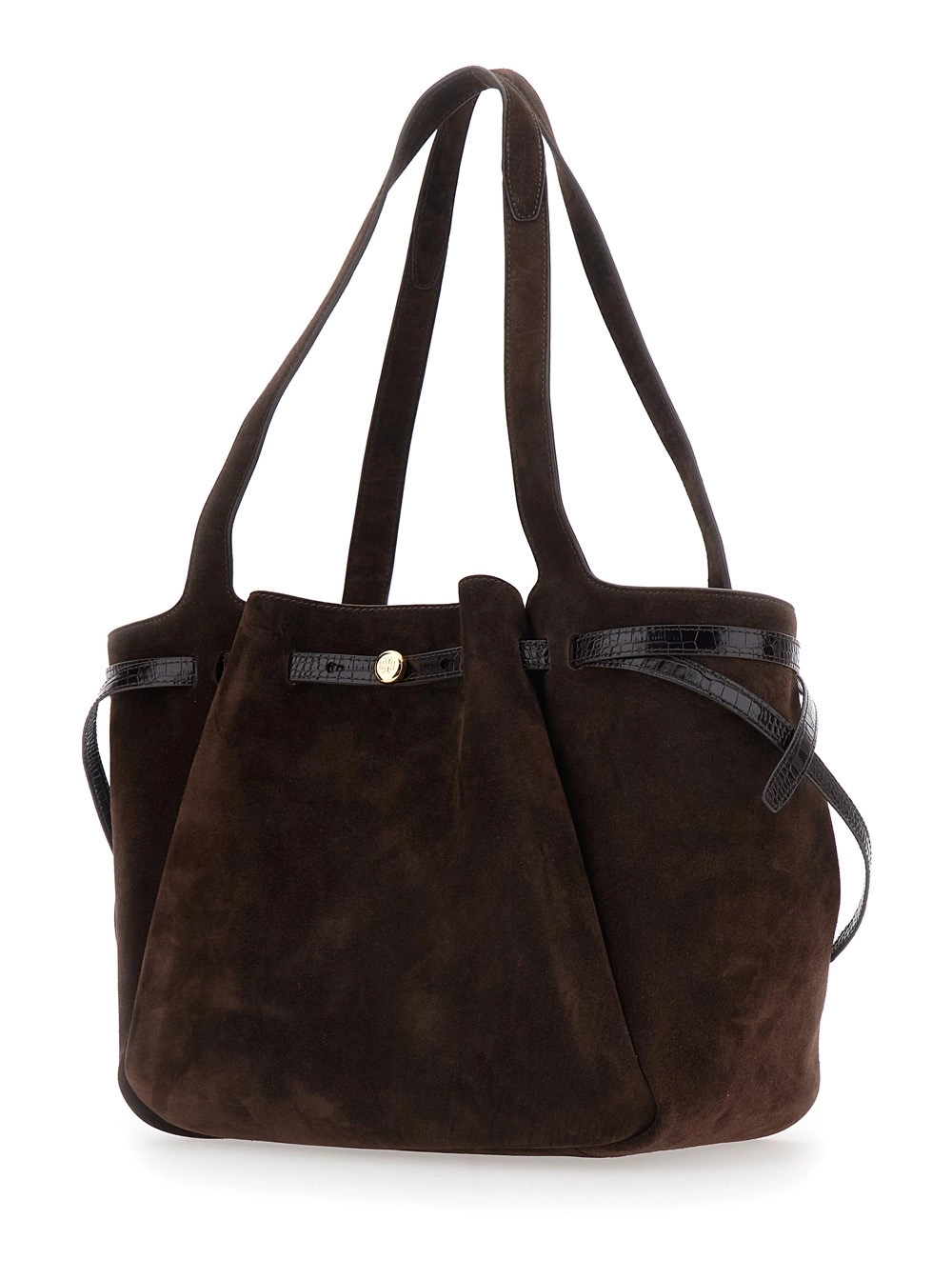 Tory Burch Borsa Shopping 'Romy' con Cinturino con Placca Logo sul Fronte e Chiusura Magnetica in Pelle Scamosciata Marrone Donna, view 2