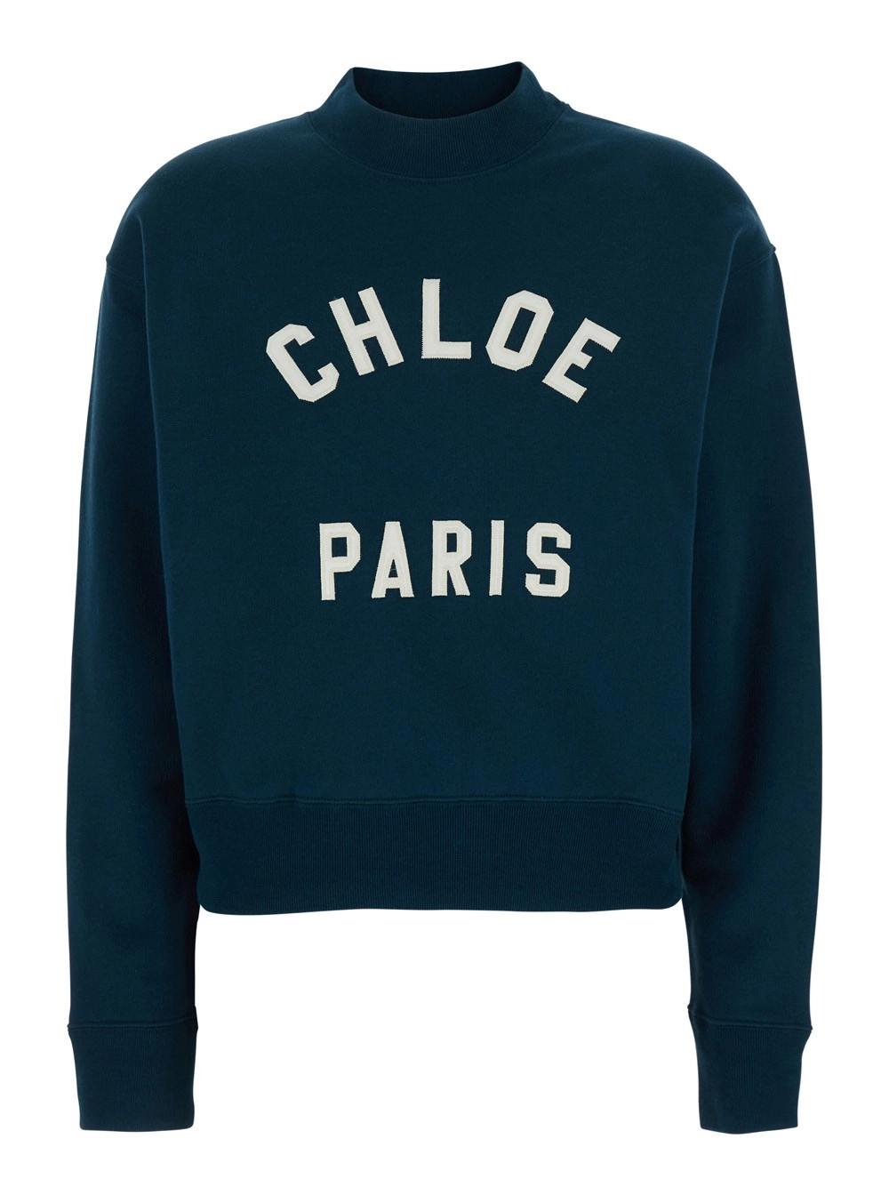 Chloé Felpa Girocollo con Stampa Logo Lettering in Cotone Blu Donna