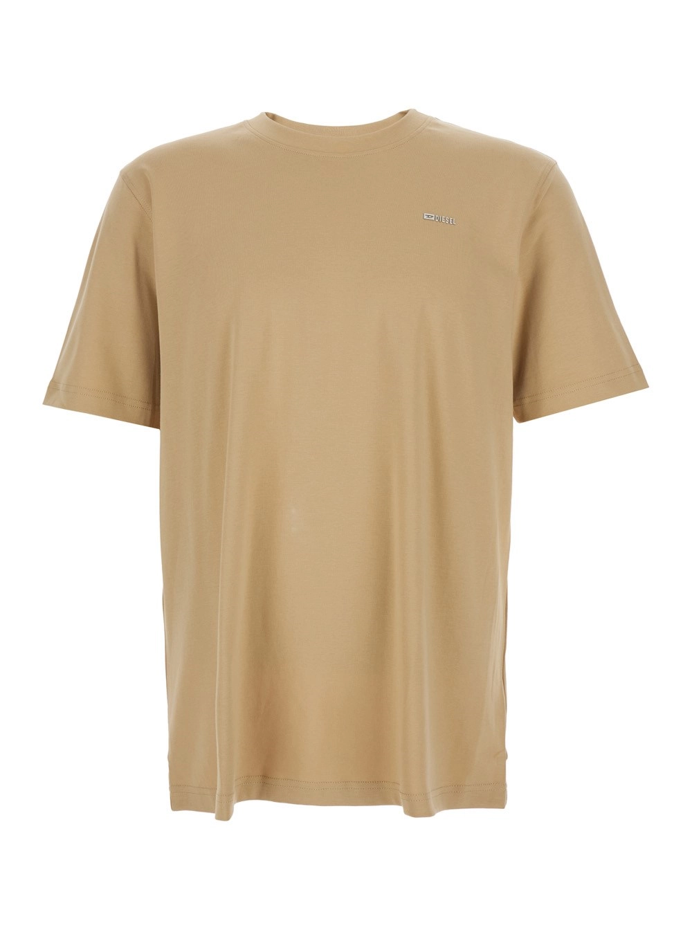 Diesel T-Shirt con Patch Logo in metallo sul fronte in Cotone beige Uomo