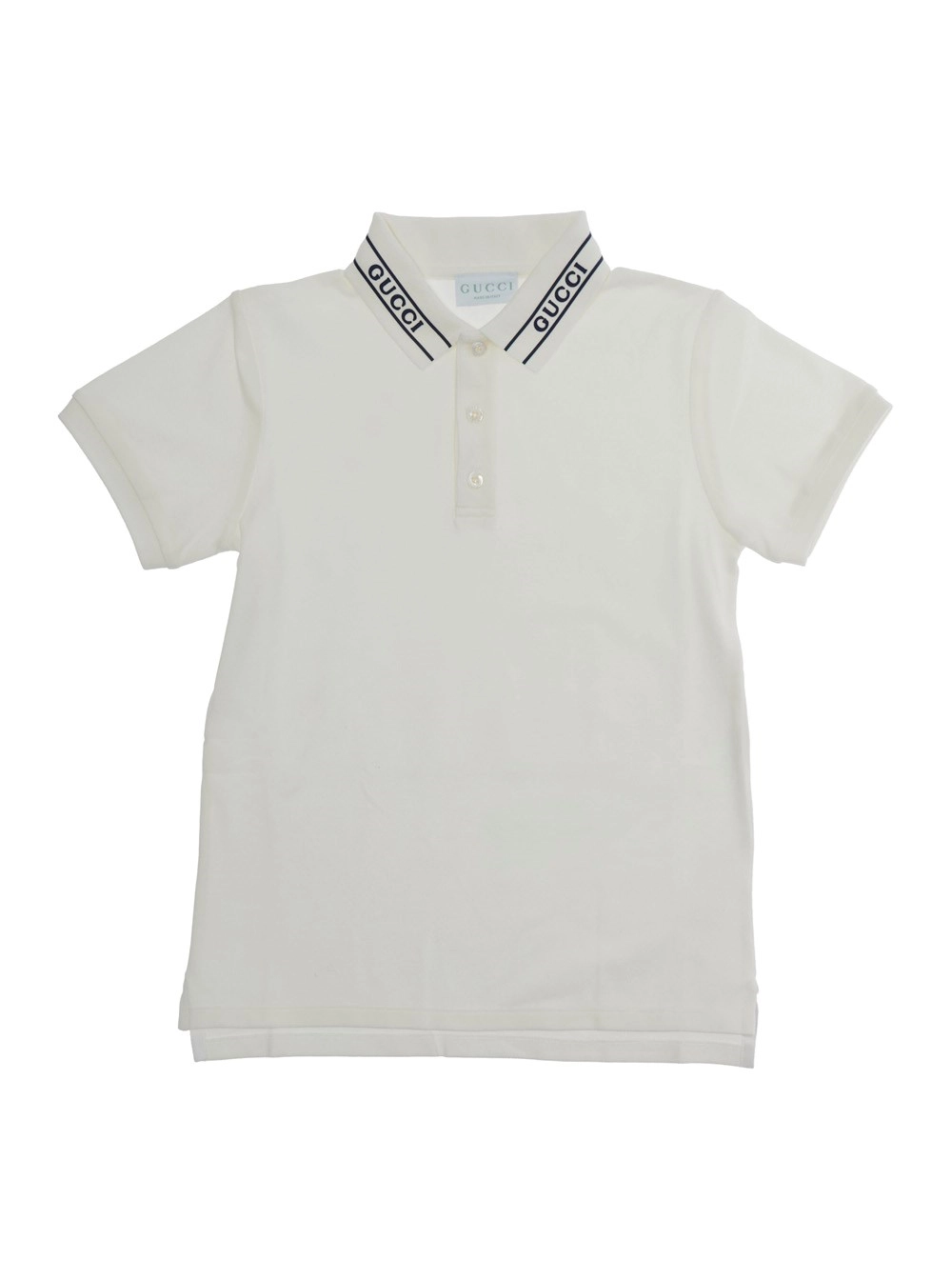 Gucci kids Polo Bianca con Logo Lettering sul Colletto in Cotone Bambino