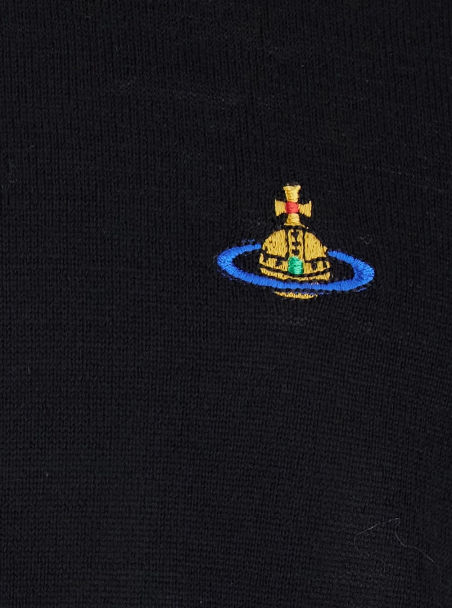Vivienne Westwood Maglia Girocollo con Logo Orb Ricamato sul Fronte in Misto Lana Nera Uomo, view 3