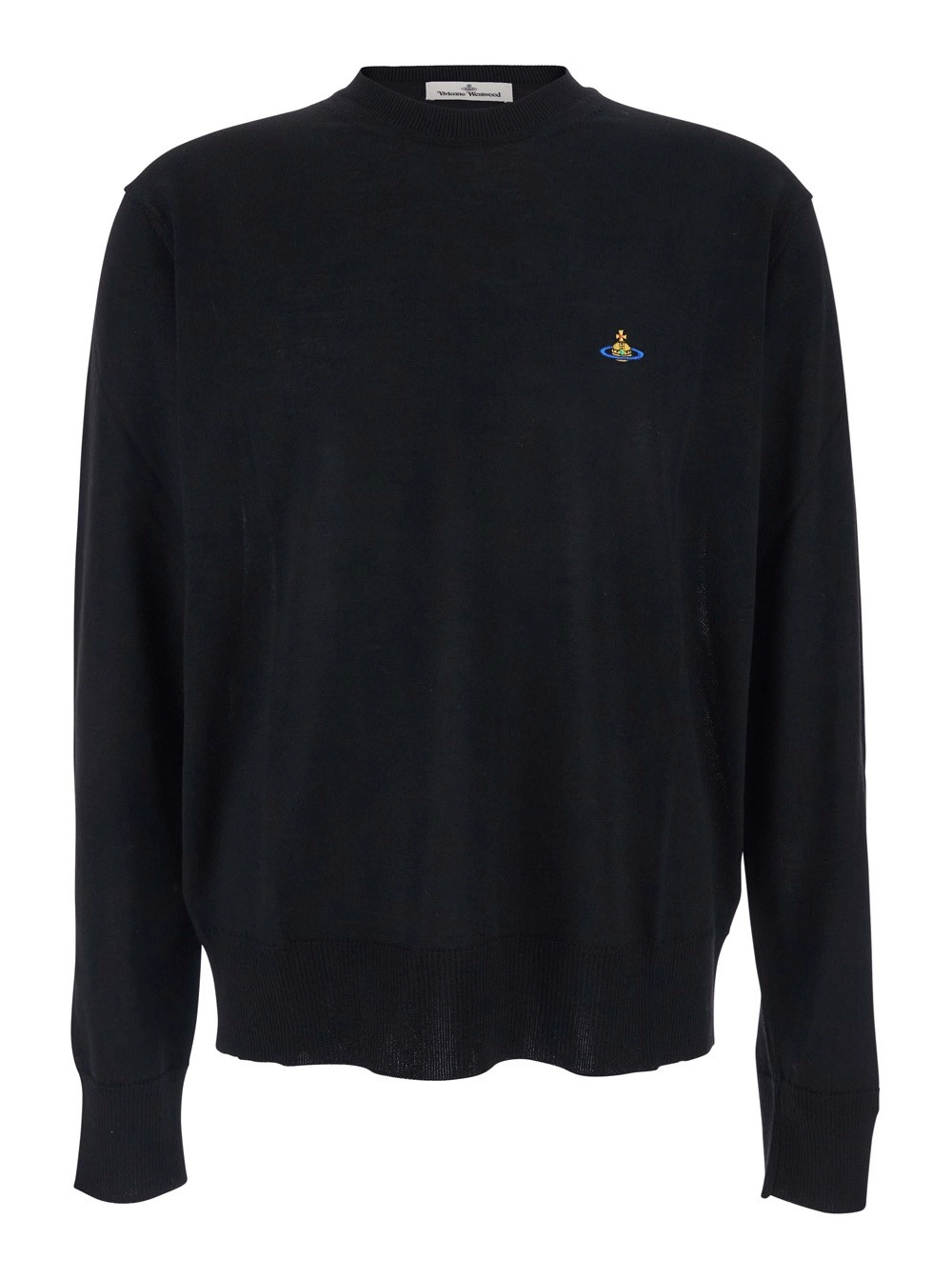 Vivienne Westwood Maglia Girocollo con Logo Orb Ricamato sul Fronte in Misto Lana Nera Uomo