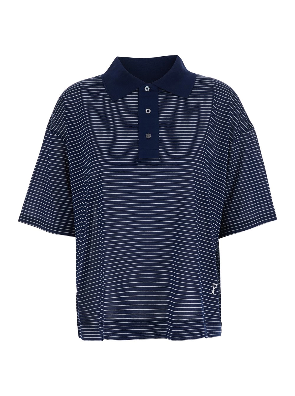 AMI Paris Polo con motivo a righe e logo AMI de Coeur ricamato sul fronte in cotone Blu donna