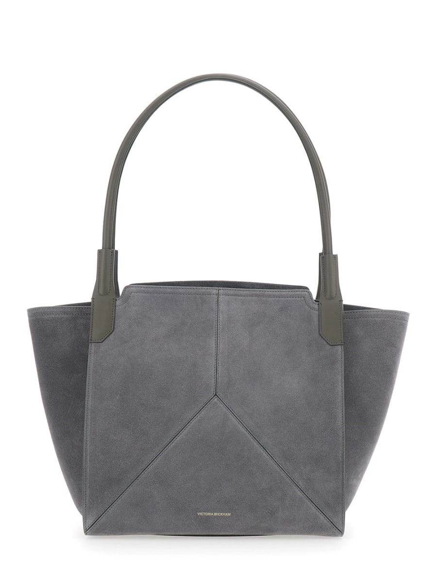 Victoria Beckham Borsa a Mano 'Victoria Piccola' con Logo Lettering Impresso sul Fronte in Suede Grigia Donna