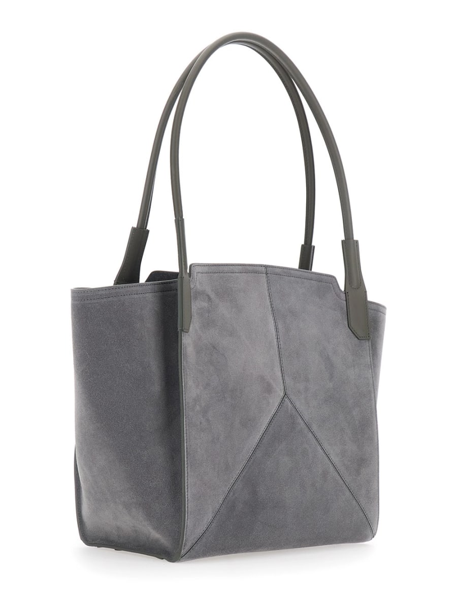 Victoria Beckham Borsa a Mano 'Victoria Piccola' con Logo Lettering Impresso sul Fronte in Suede Grigia Donna, view 3