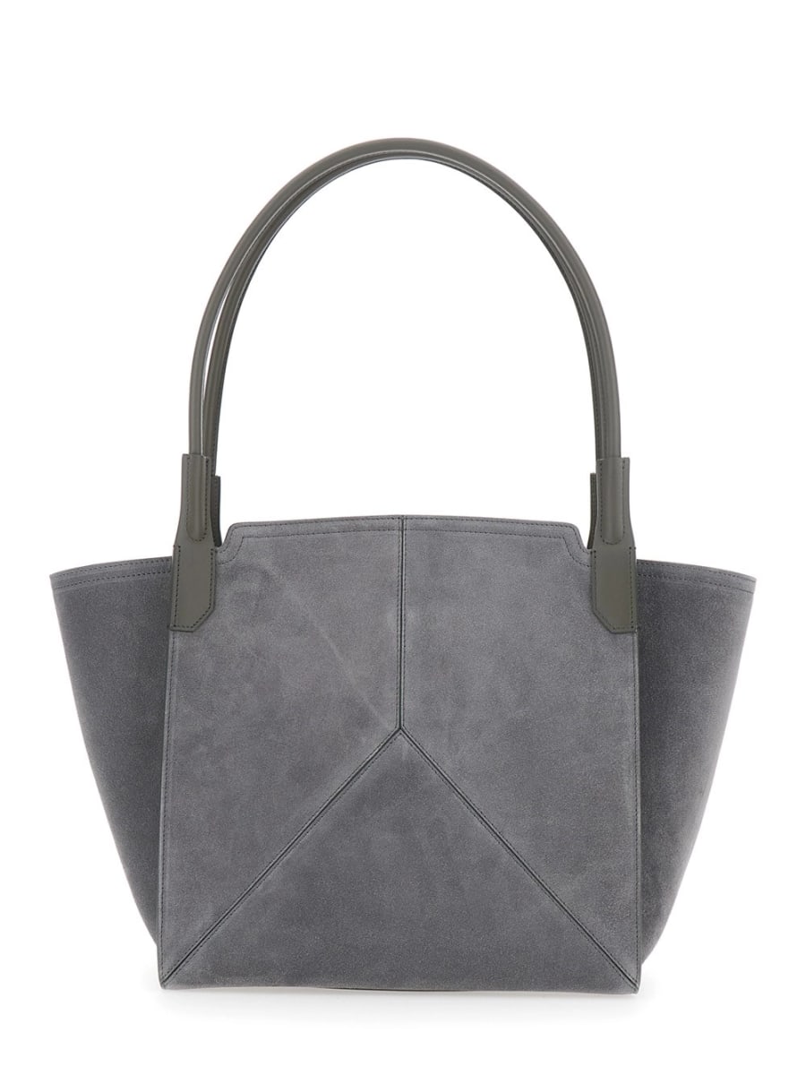 Victoria Beckham Borsa a Mano 'Victoria Piccola' con Logo Lettering Impresso sul Fronte in Suede Grigia Donna, view 4