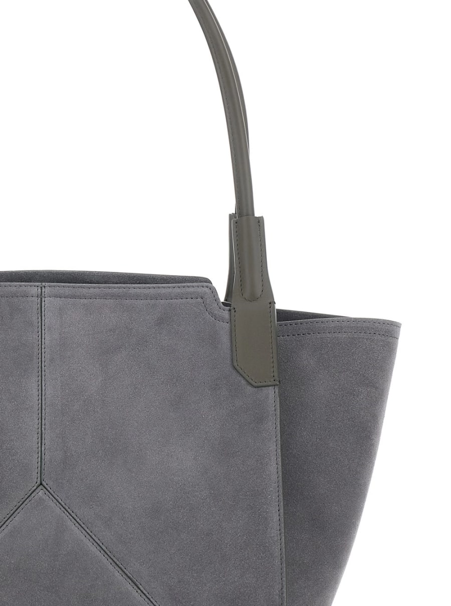Victoria Beckham Borsa a Mano 'Victoria Piccola' con Logo Lettering Impresso sul Fronte in Suede Grigia Donna, view 5