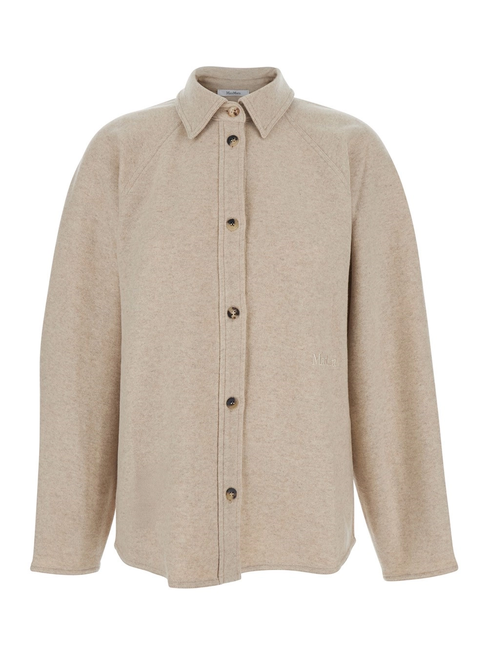 Max Mara Pure Cardigan 'Ceci' con Colletto Classico e Logo Lettering sul Fronte in Cashmere Beige Donna
