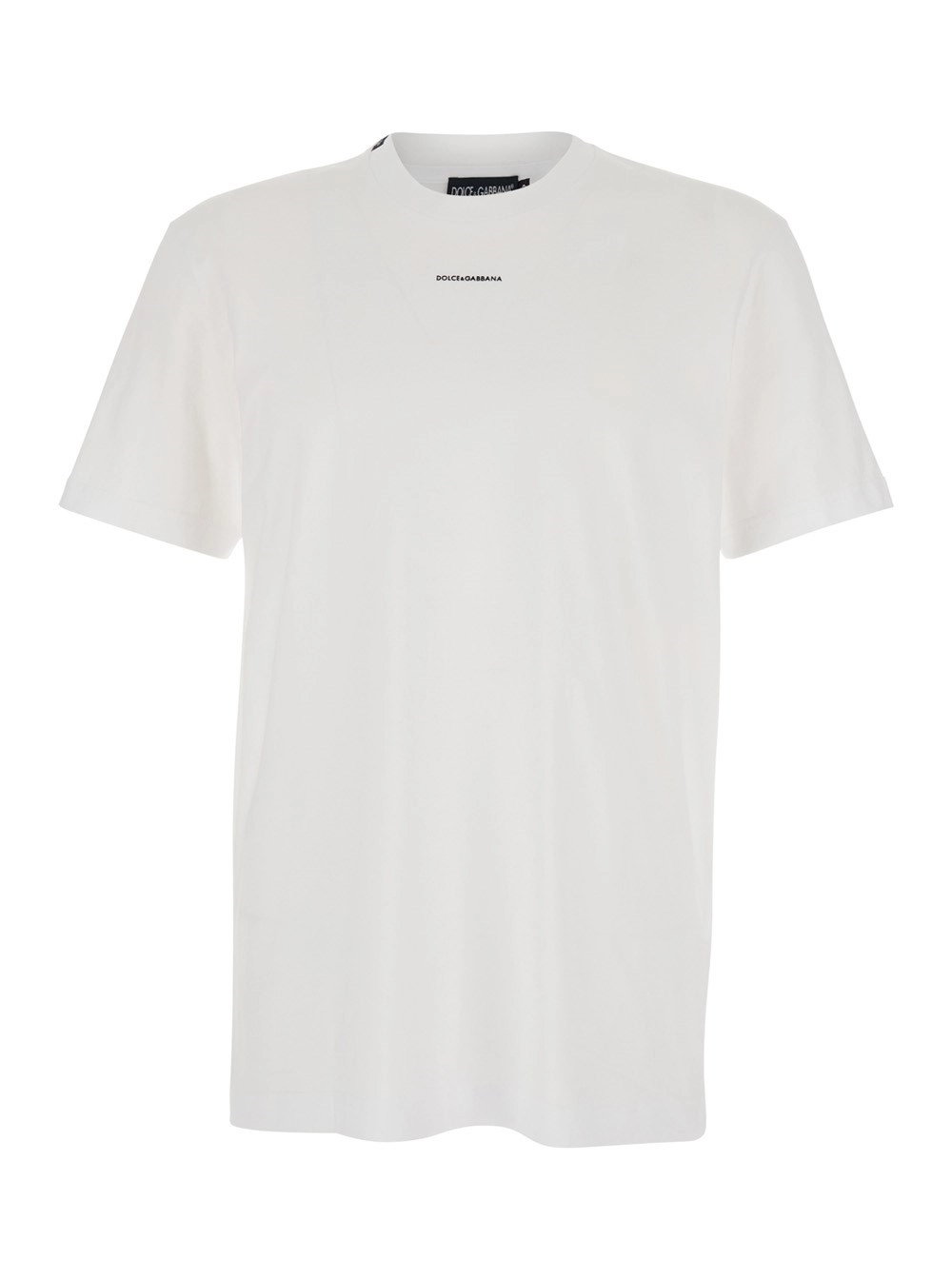 Dolce & Gabbana T-Shirt con Logo sul Fronte in Cotone Bianca Uomo