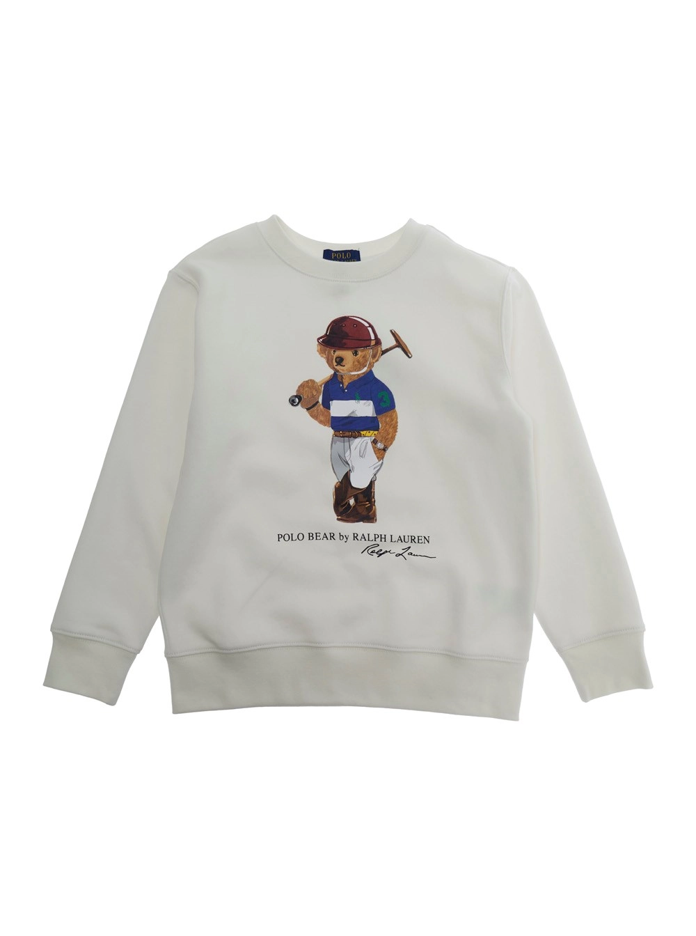 Polo ralph lauren kids Felpa Bianco 'KNIT-PULLOVER-SWEATSHIRT' con Maniche Lunghe e Collo Giro in Cotone
