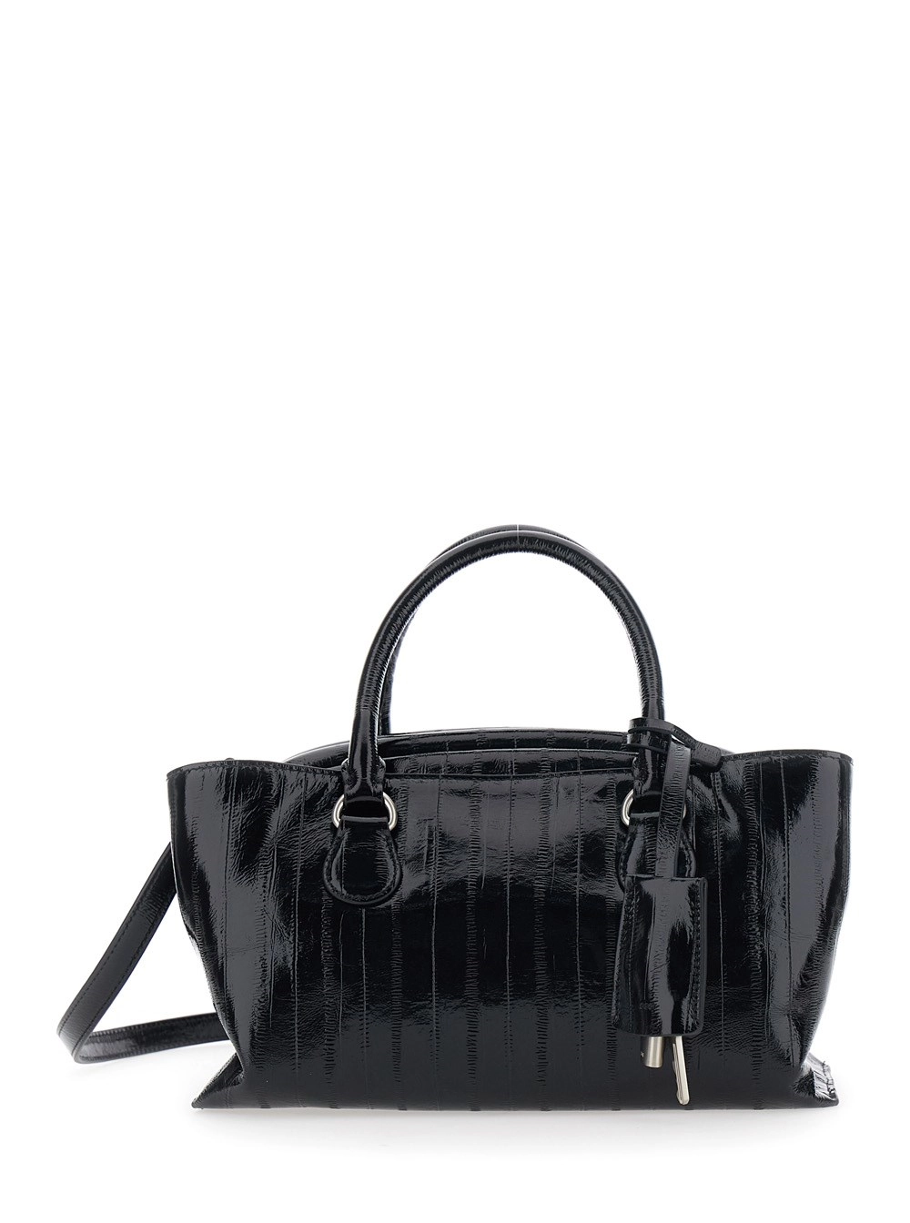 Osoi Borsa a Spalla 'Shell Brot' Mini con Tracolla Regolabile e Removibile e Pendente sul Fronte in Pelle Nera  Donna