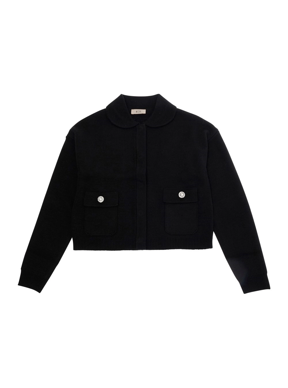 N°21 kids Maglione girocollo con bottoni sul fronte in misto lana nero bambina