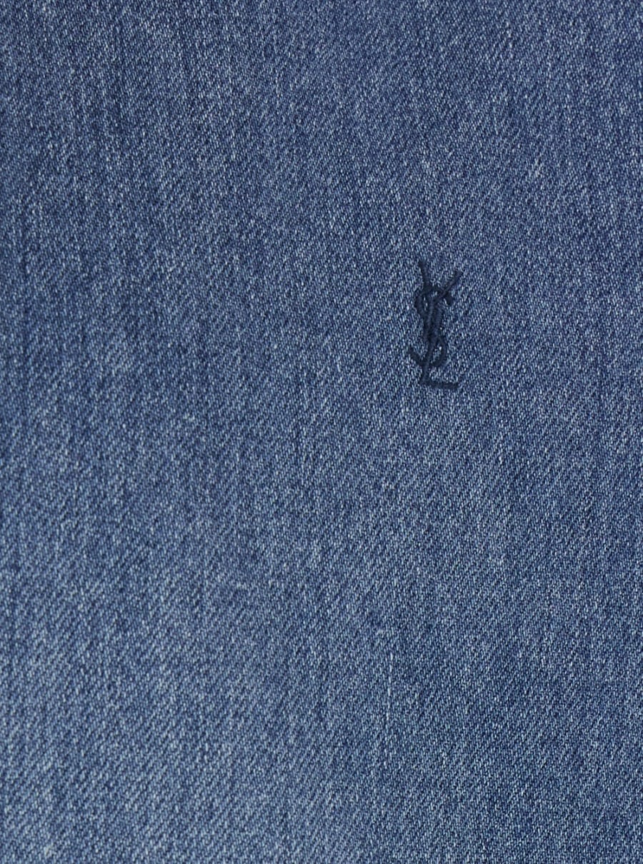 Saint Laurent Camicia a Maniche Lunghe con Logo Frontale in Denim Blu Uomo, view 3