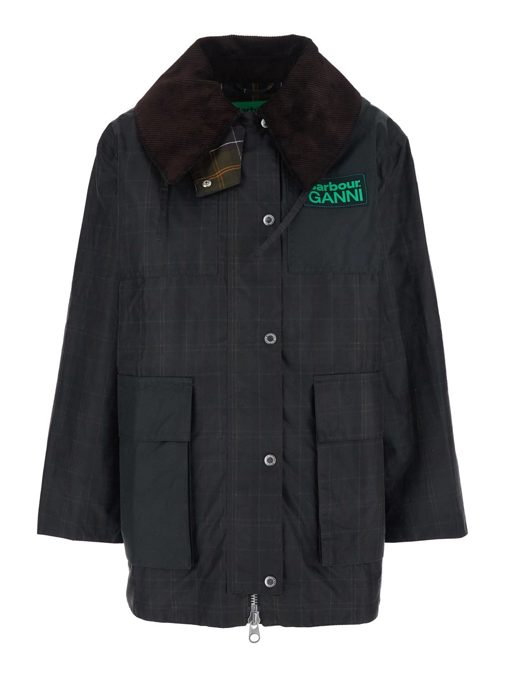 Barbour Giubbotto 'Duffle' con Motivo a Righe All-Over e Patch Logo sul Fronte in Cotone Cerato Marrone Scuro Donna