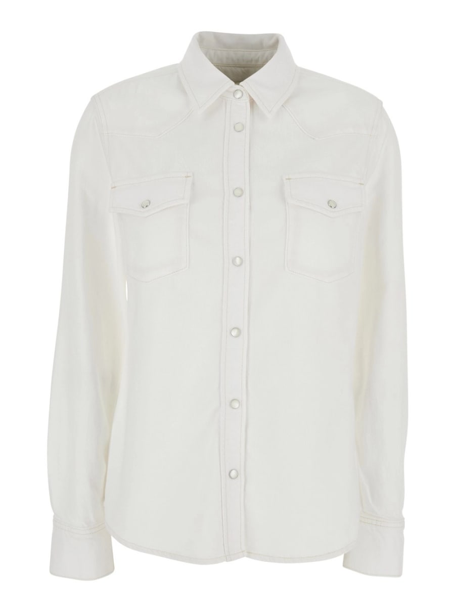 Frame Camicia bianca con colletto classico e due tasche sul fronte in cotone donna