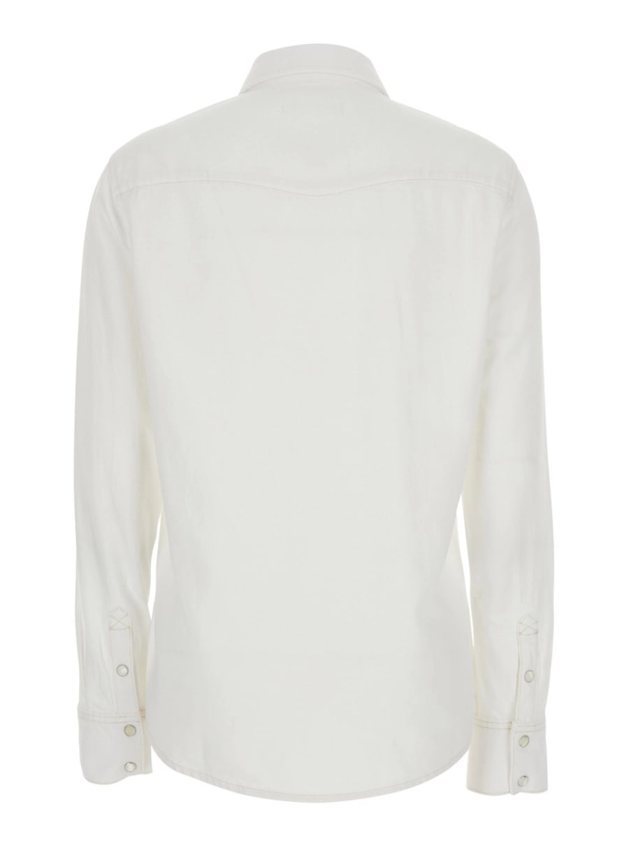 Frame Camicia bianca con colletto classico e due tasche sul fronte in cotone donna, view 2