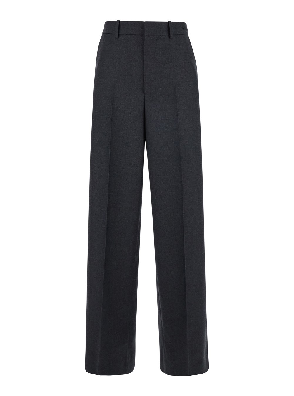 Gucci Pantalone con Dettaglio Logo Lettering in Vita in Lana Grigio Donna
