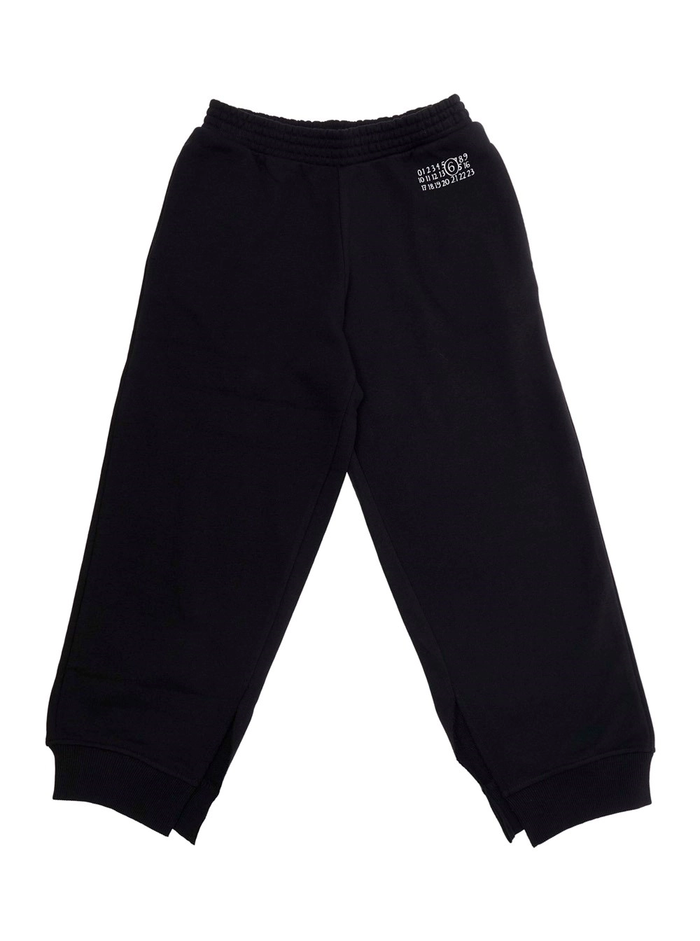 Mm6 maison margiela kids Pantalone con Vita Elasticizzata e Logo Numerico sul Fronte in Cotone Nero Bambino