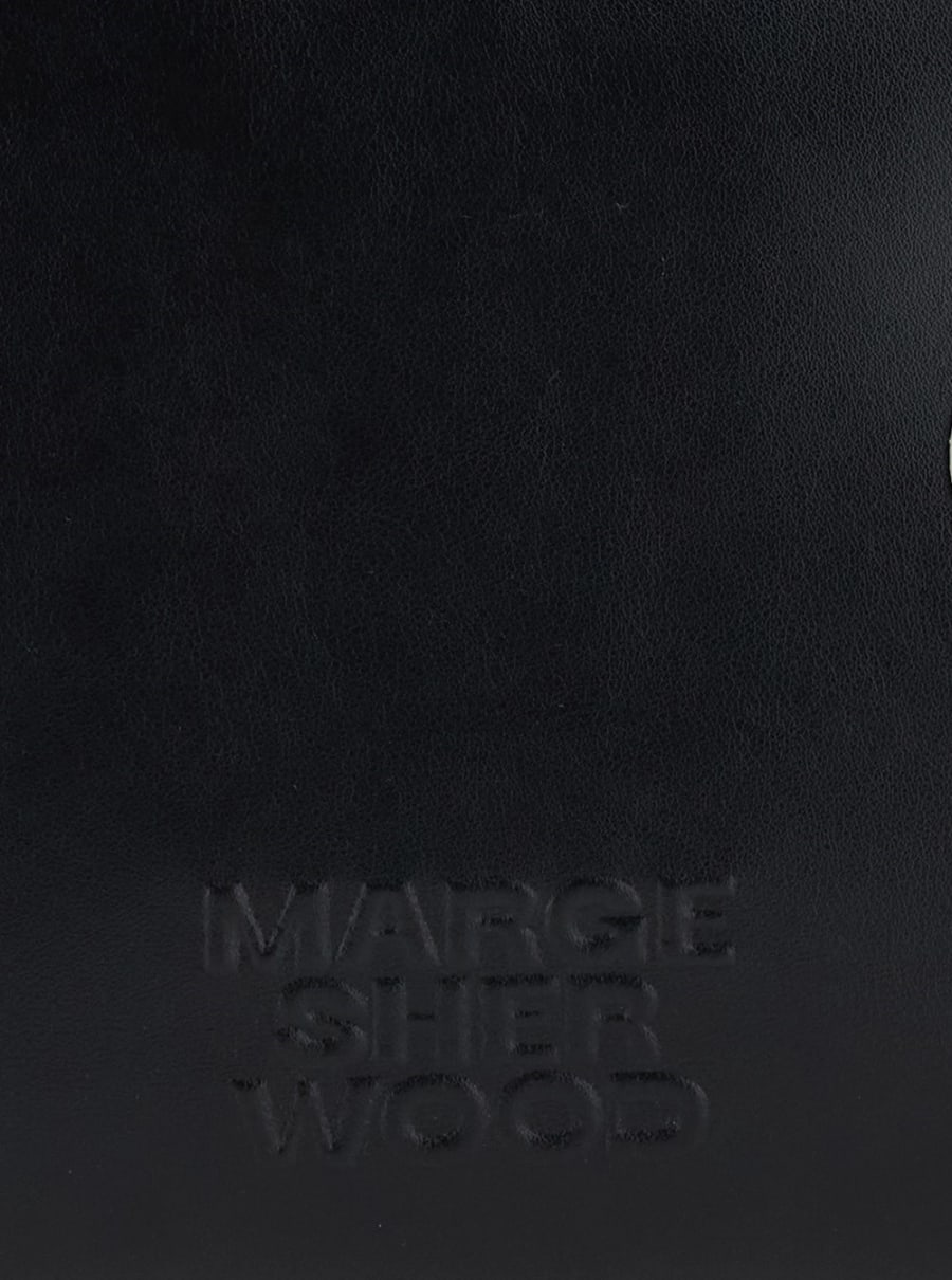Margesherwood Borsa a Spalla 'Soft Boston' Piccola con Due Manici Superiori e Logo Lettering sul Fronte in Pelle Nera Donna, view 5