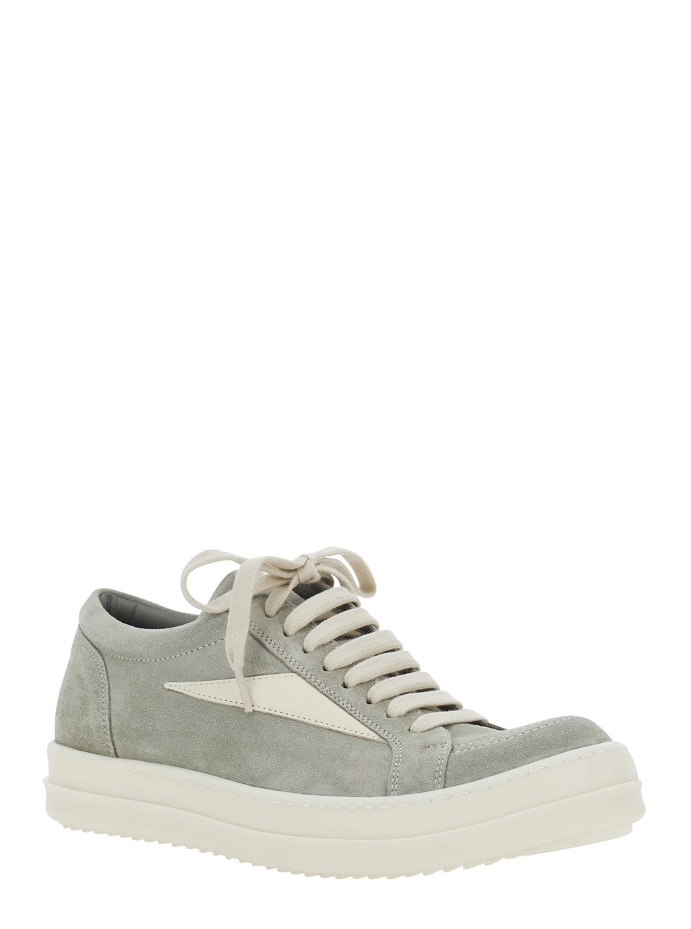 Rick Owens Sneakers Low Top con Cuciture a Contrasto in Pelle Scamosciata Grigie Donna, view 2
