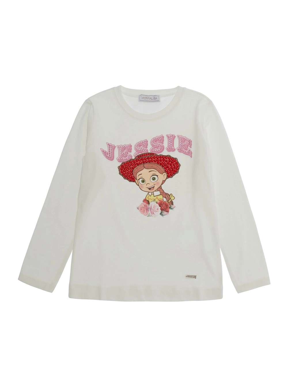 Monnalisa kids T-shirt a maniche lunghe con stampa sul fronte in cotone bianca bambina