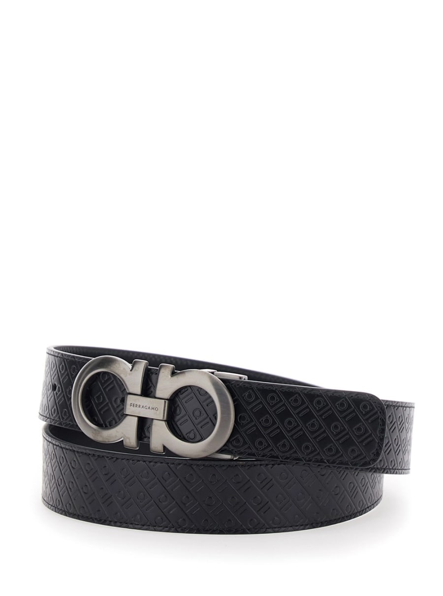 Ferragamo Cintura Reversibile con Chiusura con Fibbia Gancini in Pelle nera Uomo, view 2
